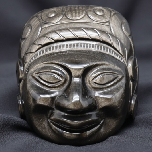 Tête masque Maya en Obsidienne dorée 2177g (PRGFL705)