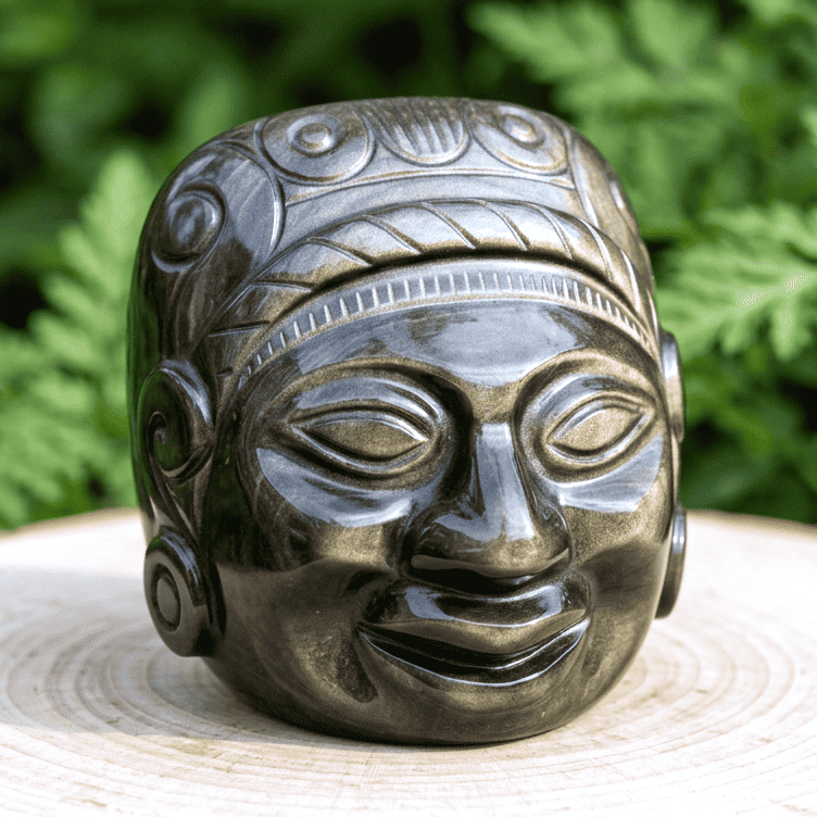 Tête masque Maya en Obsidienne dorée 2177g (PRGFL705)