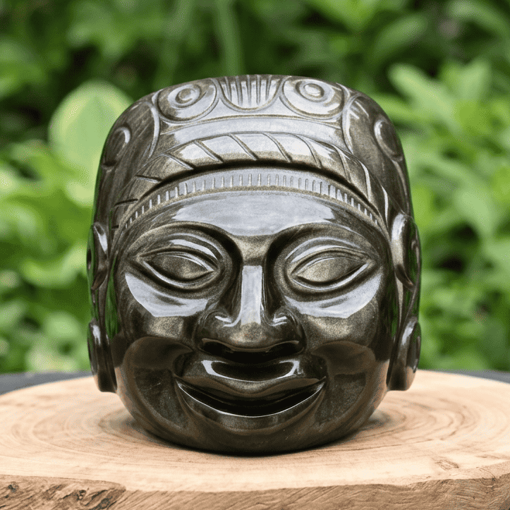 Tête masque Maya en Obsidienne dorée 2177g (PRGFL705)