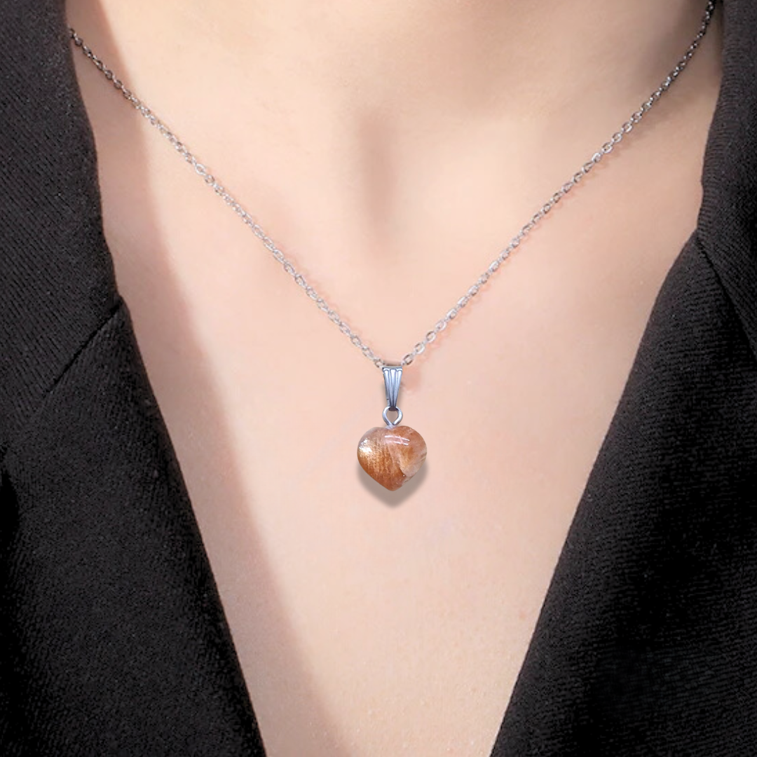 Pendentif cœur en Pierre de Soleil (PE2082-1) - ENAE Minéraux