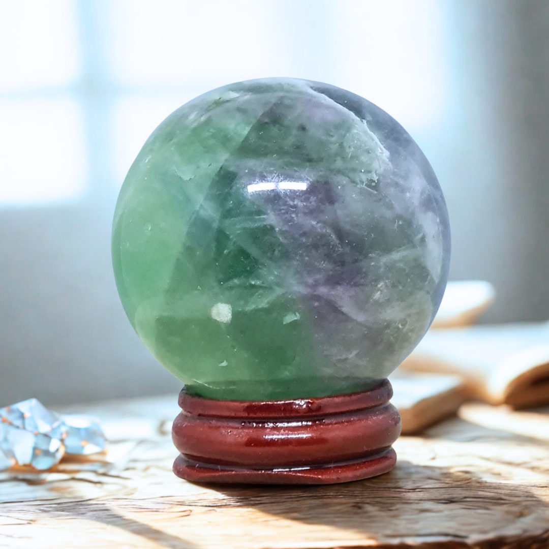 Sphère en Fluorite verte et violette 214g (PRGFL758)