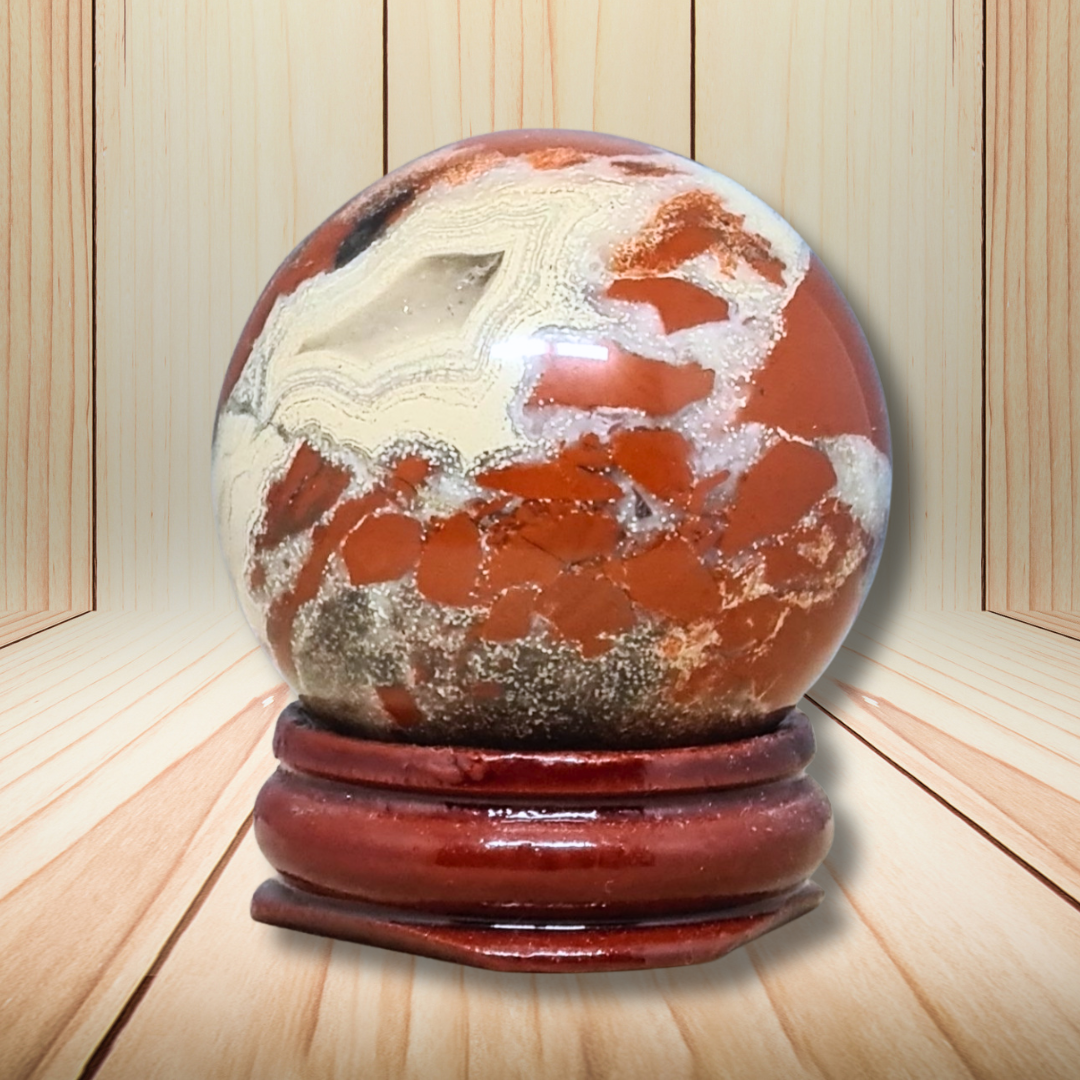 Sphère en Jaspe rouge et Calcédoine 95g (PRGFL754)