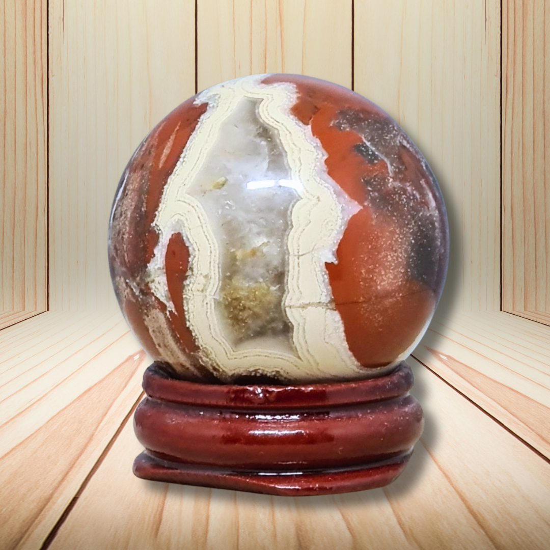 Sphère en Jaspe rouge et Calcédoine 95g (PRGFL754)