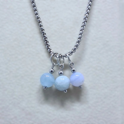 Collier 3 perles : Aigue-Marine, Célestine bleue, Agate bleue - ENAE Minéraux