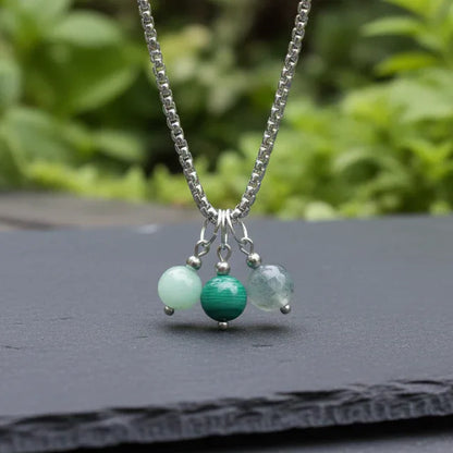 Collier 3 perles : Chrysoprase, Malachite, Agate mousse - ENAE Minéraux