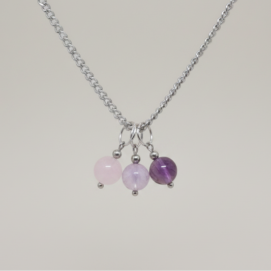 Collier 3 perles : Quartz rose, Kunzite et Tourmaline rose