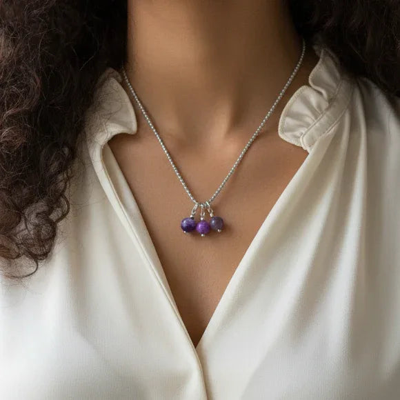 Collier 3 perles : Améthyste, Phosphosidérite et Lépidolite - ENAE Minéraux
