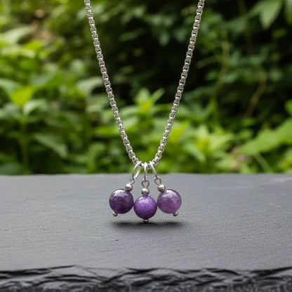 Collier 3 perles : Améthyste, Phosphosidérite et Lépidolite - ENAE Minéraux