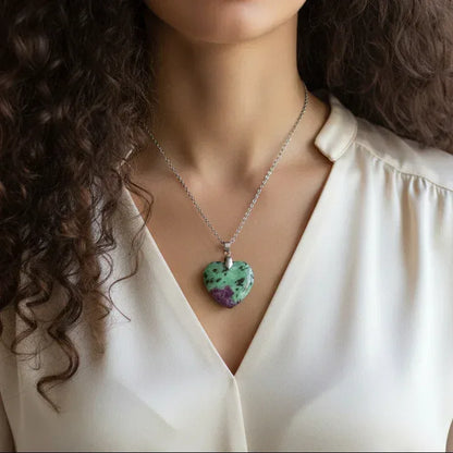 Pendentif cœur en Rubis et Zoïsite (PE2130)