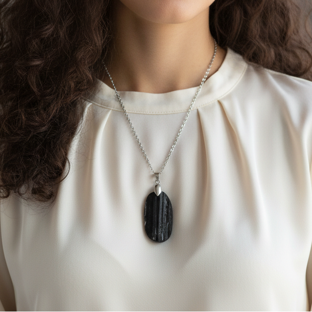 Pendentif en Tourmaline noire brute (PE2118)