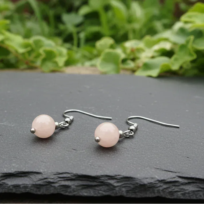 Boucles d'oreilles 1 perle en Morganite (BO239)