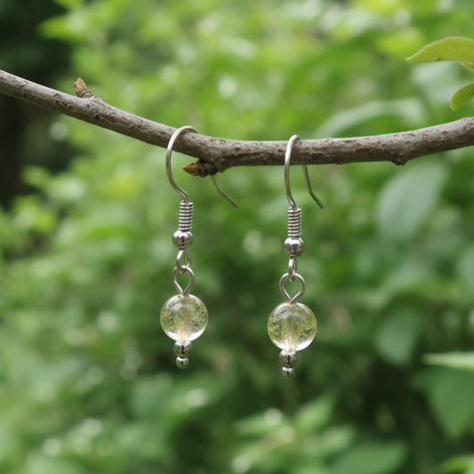 Boucles d'oreilles 1 perle en Quartz Rutile (BO244)