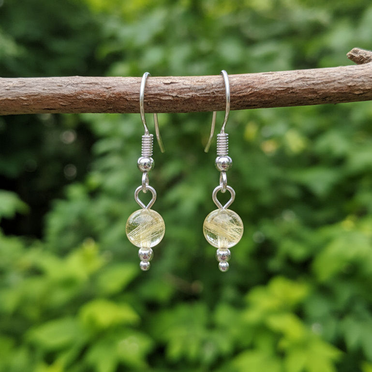 Boucles d'oreilles 1 perle en Quartz Rutile (BO244)