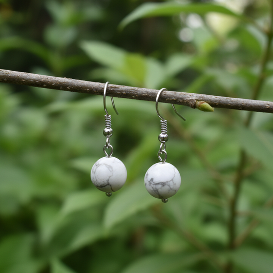 Boucles d'oreilles 1 perle en Howlite (BO241)