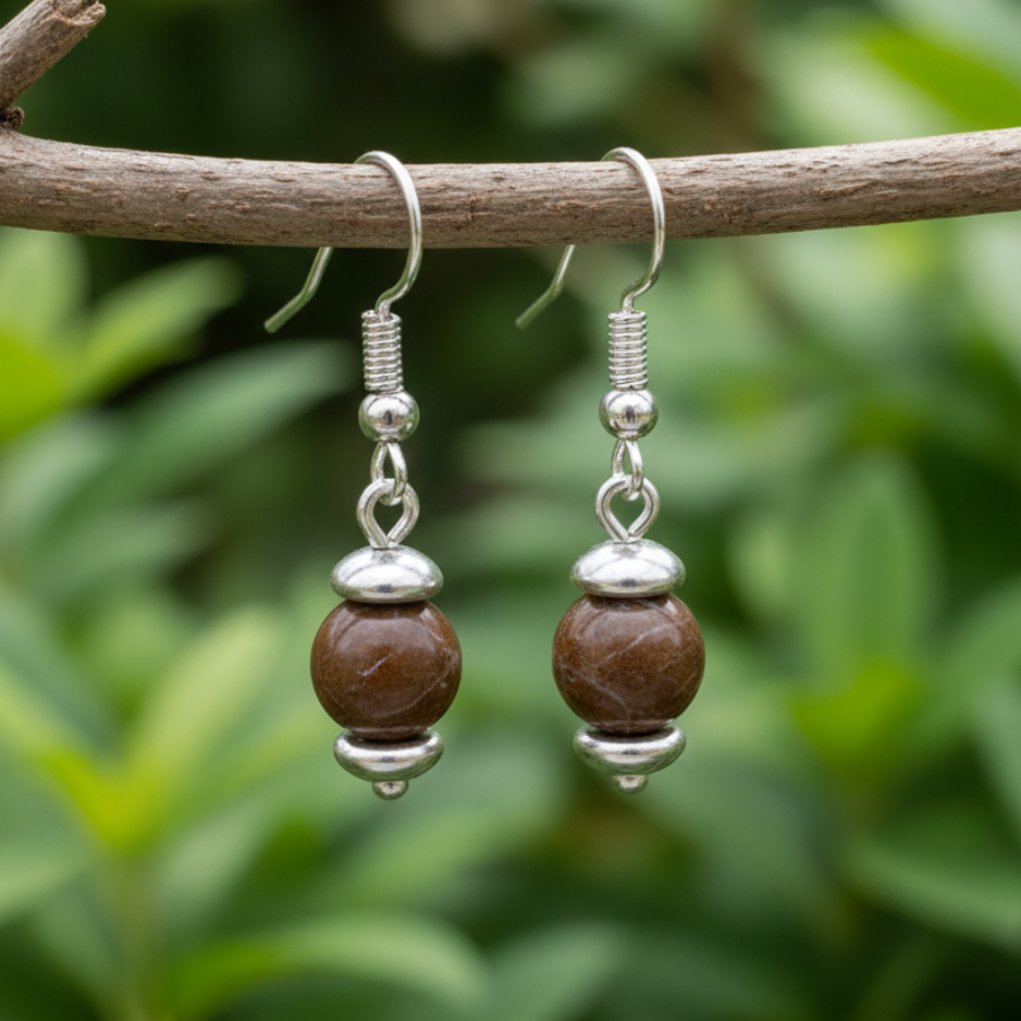 Boucles d'oreilles 1 perle en Opale Boulder (BO242)