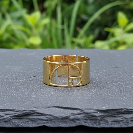 Bague réglable Nombre d'Or en acier doré (BAGANOD)