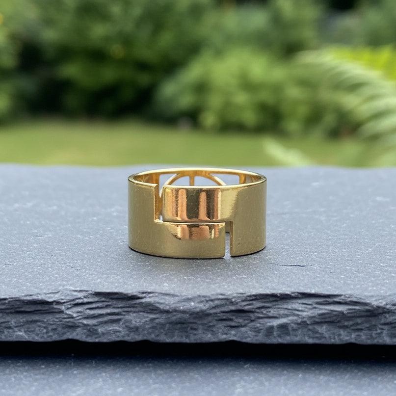Bague réglable Nombre d'Or en acier doré (BAGANOD)