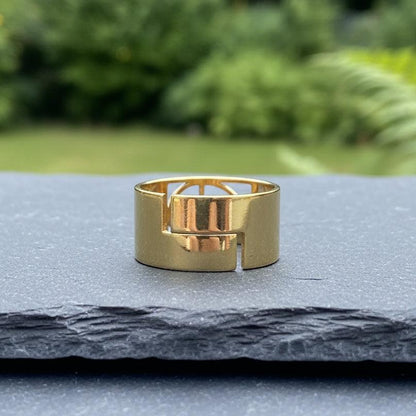 Bague réglable Nombre d'Or en acier doré (BAGANOD)