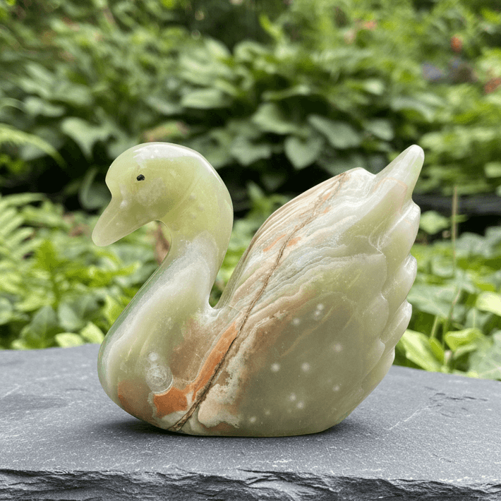 Cygne sculpté en Aragonite et Calcite (PRGFL622 - 6)