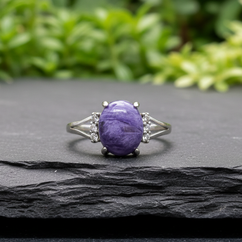 Bague réglable en Charoïte (BAG23-2)