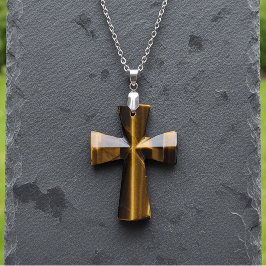 Pendentif croix en Œil de Tigre (PE1623 - 21)
