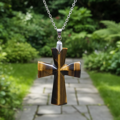Pendentif croix en Œil de Tigre (PE1623 - 21)