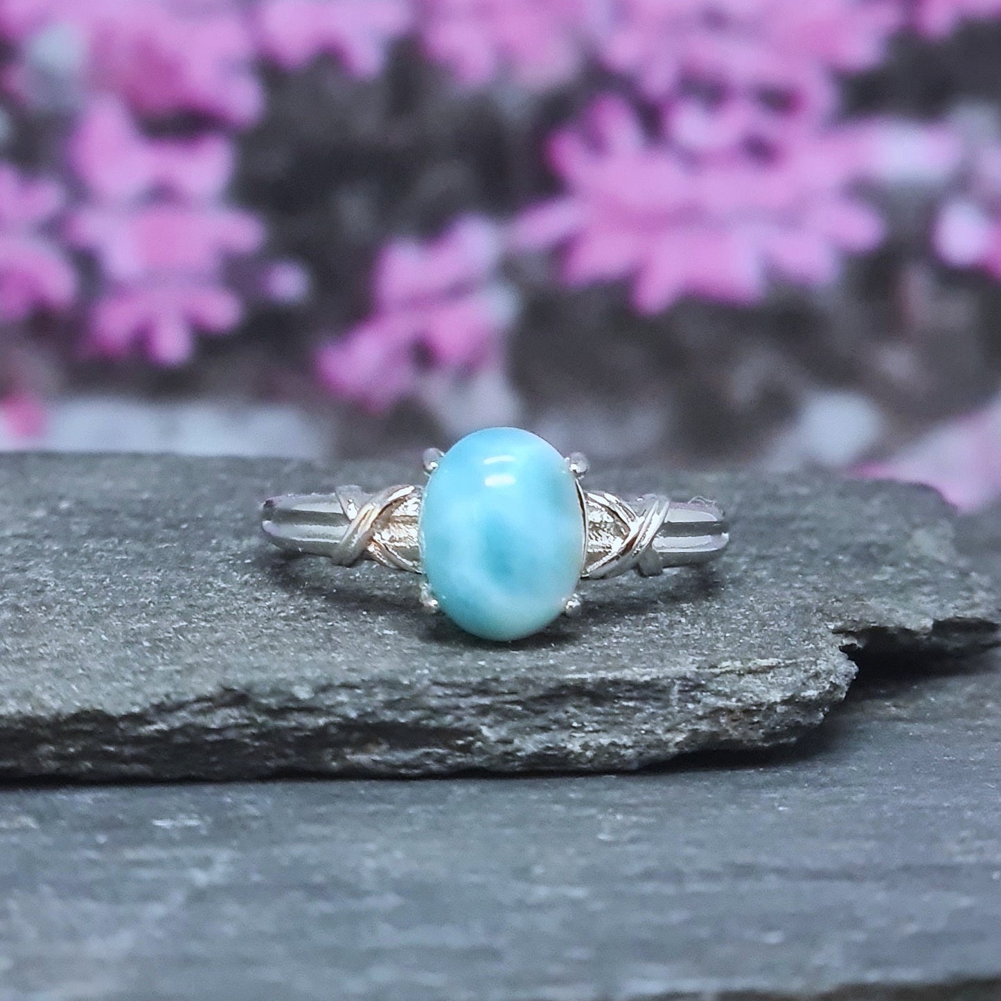 Bague réglable en Larimar et cuivre (BAG27-4)