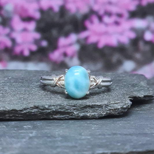 Bague réglable en Larimar et cuivre (BAG27-4)