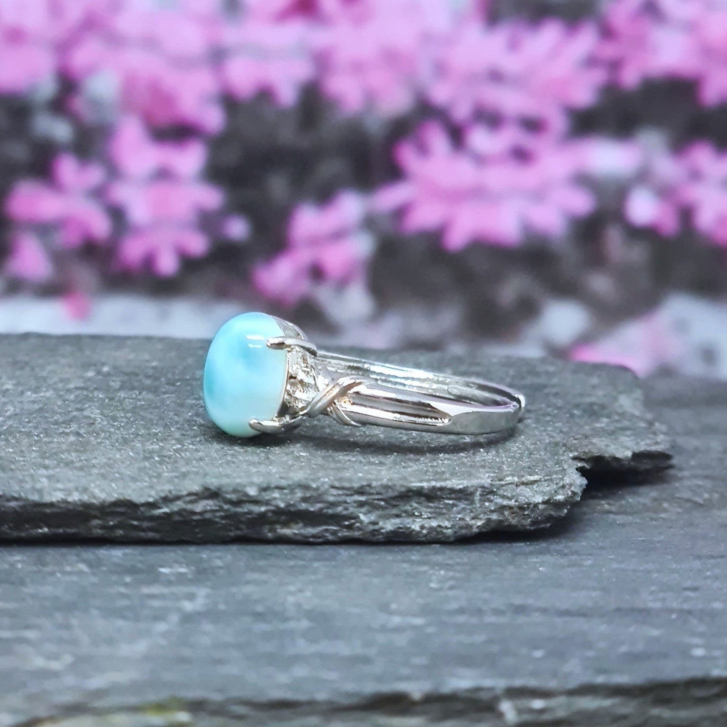 Bague réglable en Larimar et cuivre (BAG27-4)