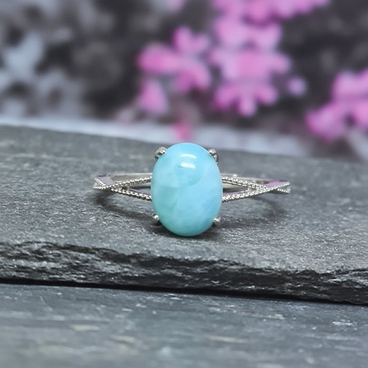 Bague réglable en Larimar et cuivre (BAG27-6)