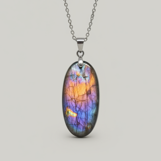Pendentif en Labradorite bleue, violette et orange (PE2145)