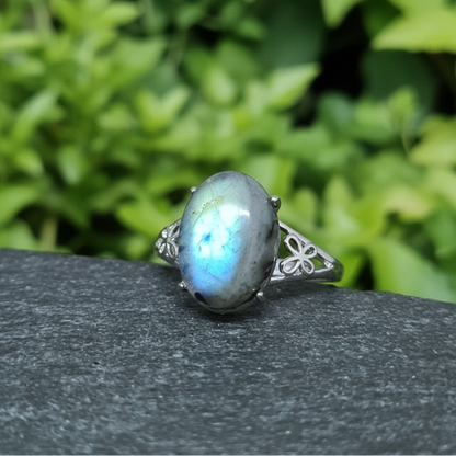 Bague réglable en Labradorite et cuivre (BAG92)