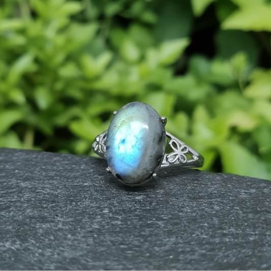 Bague réglable en Labradorite et cuivre (BAG92)