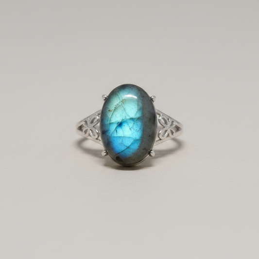 Bague réglable en Labradorite et cuivre (BAG92)