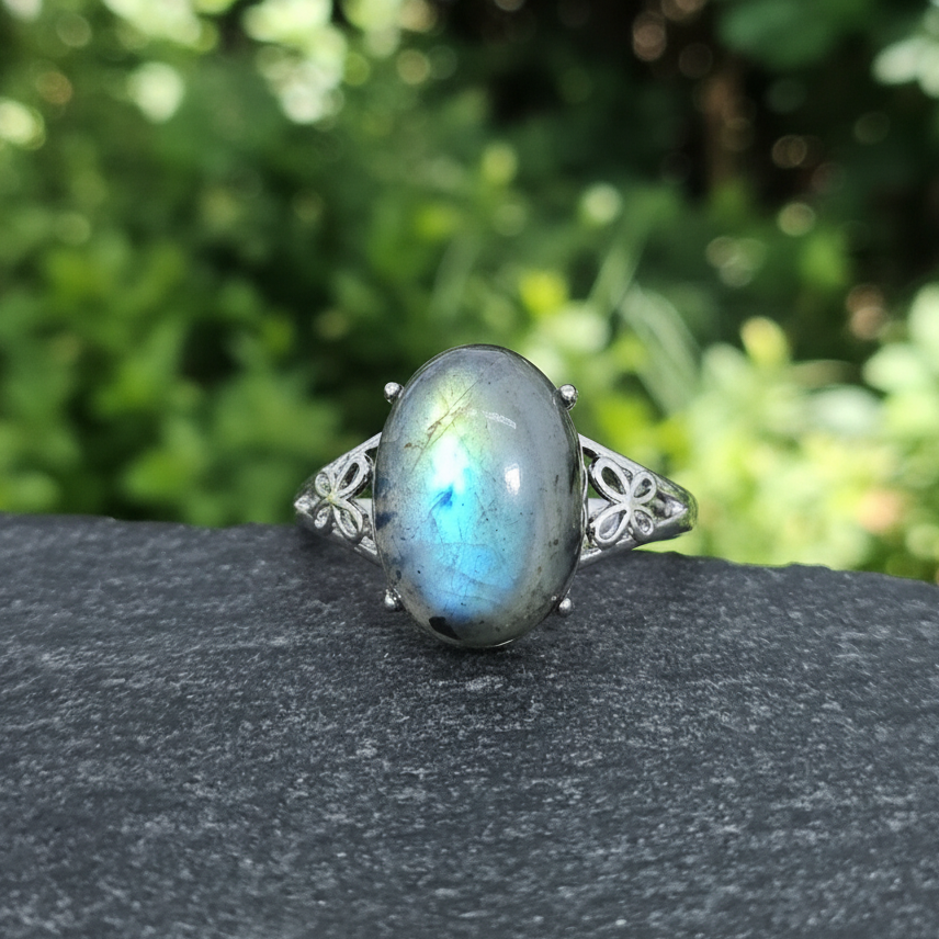 Bague réglable en Labradorite et cuivre (BAG92)