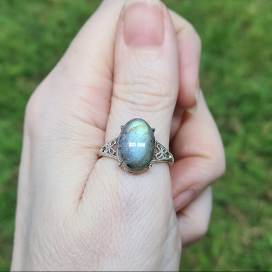 Bague réglable en Labradorite et cuivre (BAG92)