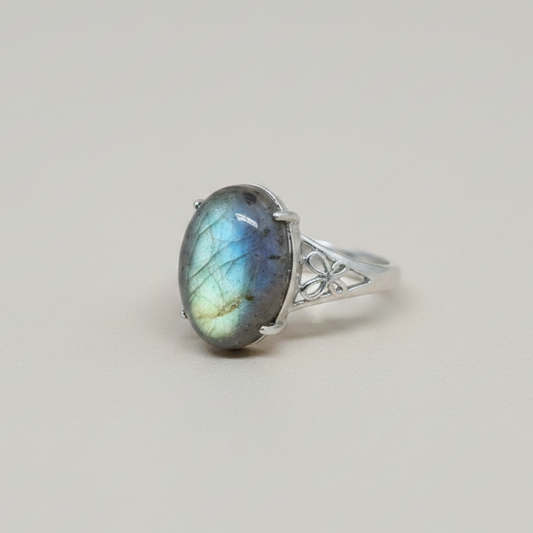 Bague réglable en Labradorite et cuivre (BAG92)