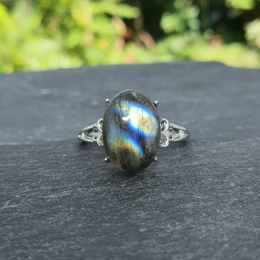 Bague réglable en Labradorite et cuivre (BAG93)