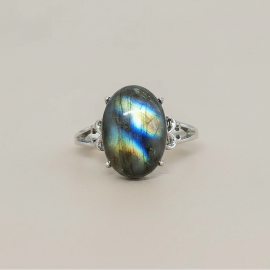 Bague réglable en Labradorite et cuivre (BAG93)
