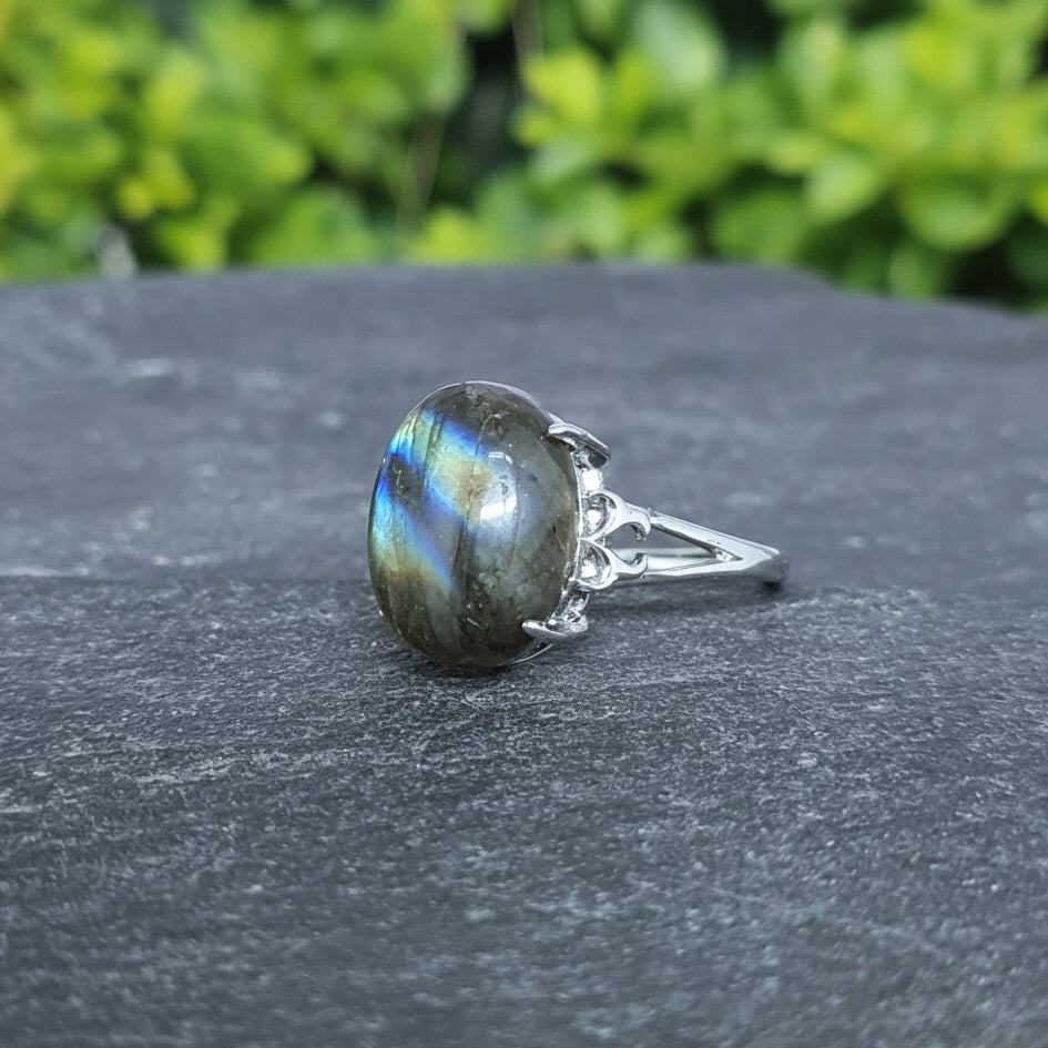 Bague réglable en Labradorite et cuivre (BAG93)