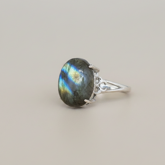 Bague réglable en Labradorite et cuivre (BAG93)