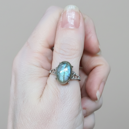 Bague réglable en Labradorite et cuivre (BAG94)