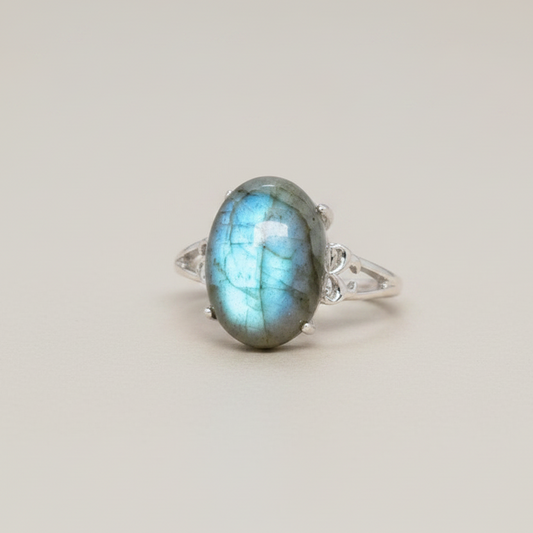Bague réglable en Labradorite et cuivre (BAG94)