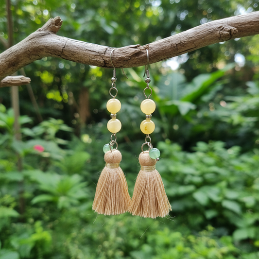Boucles d'oreilles en Calcite jaune et Aventurine verte (BO248)