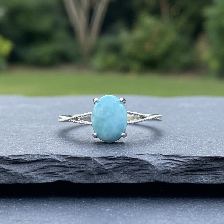 Bague réglable en Larimar et cuivre (BAG27 - 6)