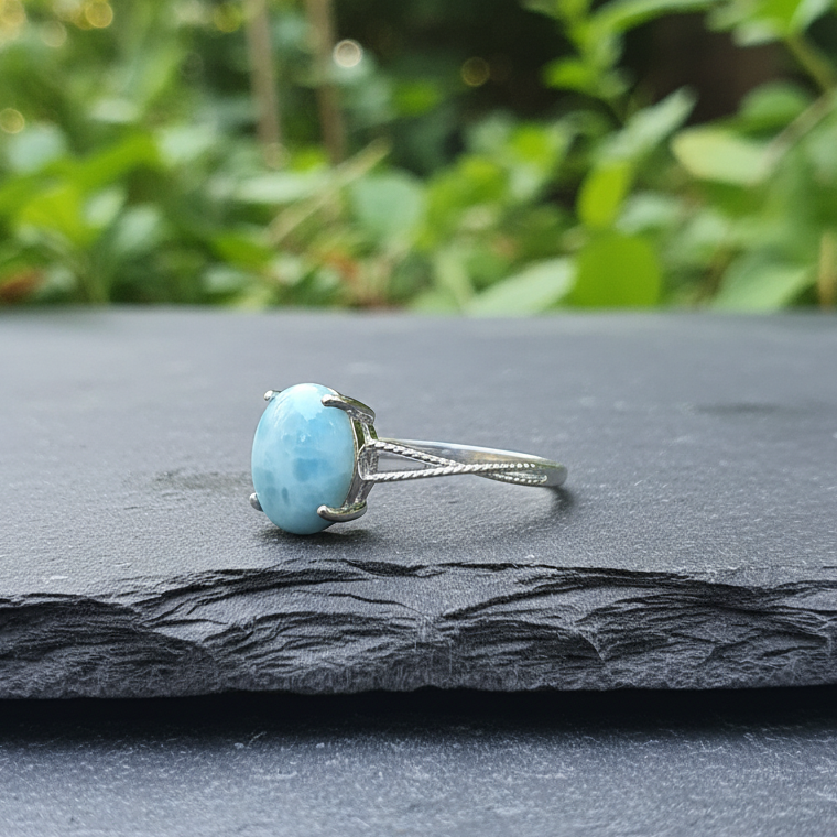 Bague réglable en Larimar et cuivre (BAG27 - 6)