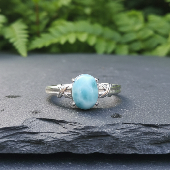 Bague réglable en Larimar et cuivre (BAG27 - 4)