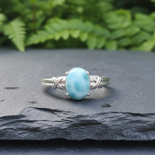 Bague réglable en Larimar et cuivre (BAG27 - 4)