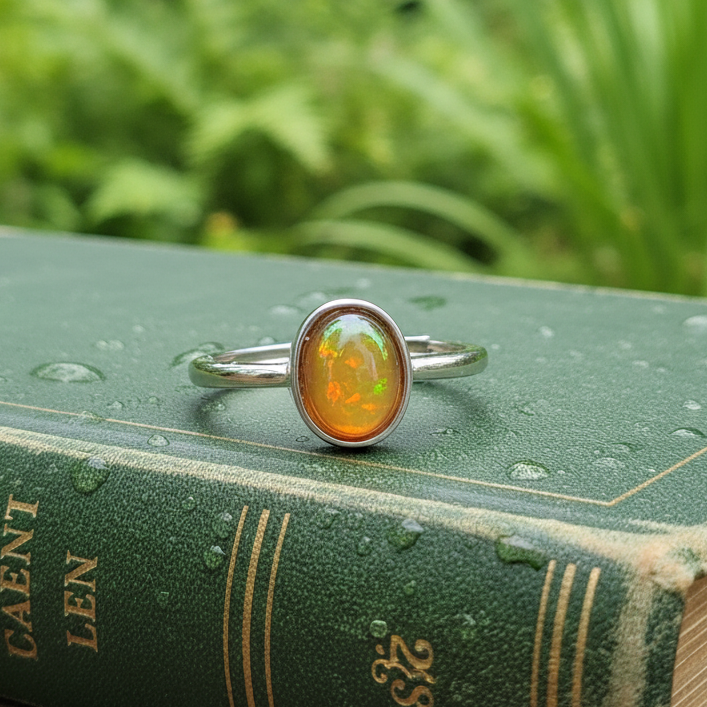 Bague réglable en Opale Welo de feu (BAG39 - 4)