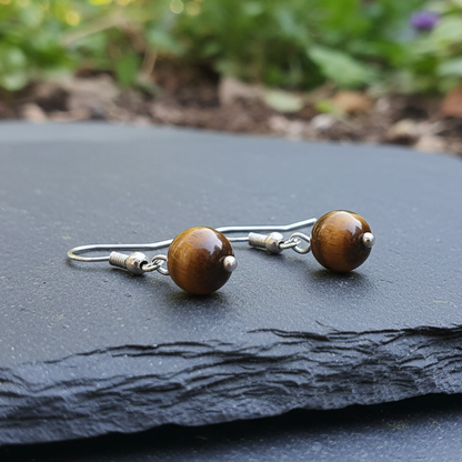Boucles d'oreilles 1 perle en Œil de Tigre (BO250)